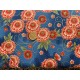 Tissu japonais kaufmann fleurs rouge fond bleu 